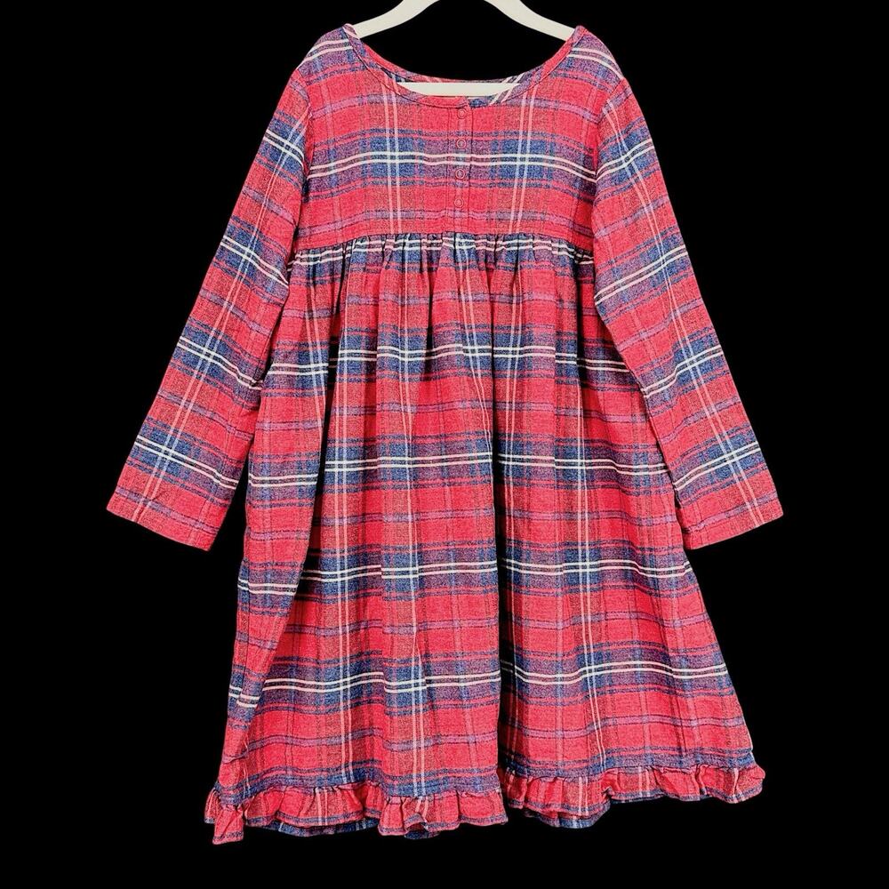 Hanna Andersson Girls Sz 130 US 8 Plaid Soft Flannel Dress Red Blue Holiday